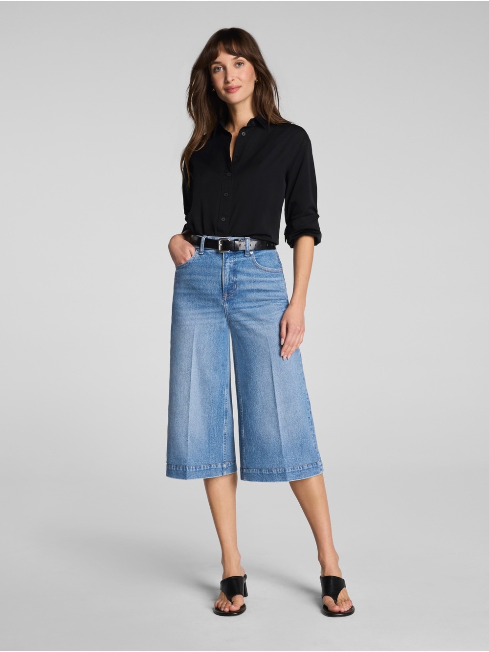 SPANX Light Blue Wide-Leg Cropped Jeans Culotte